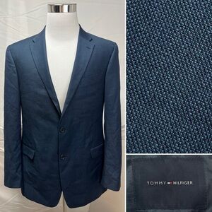 Tommy Hilfiger Men's 42L Slim Fit Navy Blue 2-Button Wool Blazer Jacket Coat